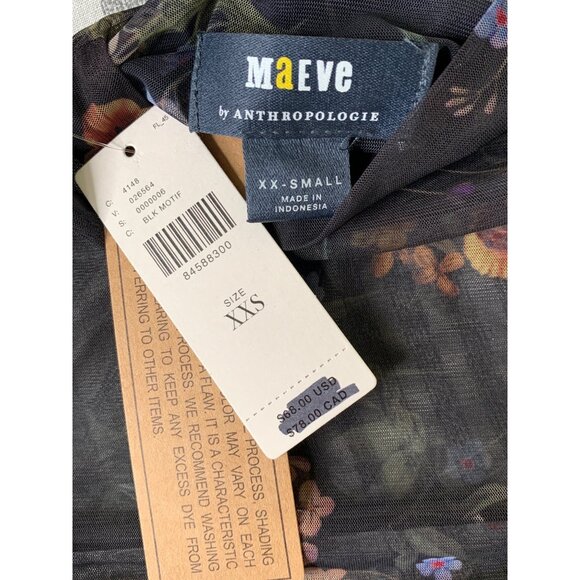 Maeve By Anthropologie XXS Sheer Black Mesh Floral Ruched Top NWT - Picture 5 of 10